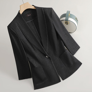 Women's 3/4 Sleeve Suit Jacket Solid Color Polyester Anti-Wrinkle Blazer Spring 2025 Fashionable Lightweight Petite Style - Product Image 1