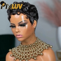 Perruque Chioma en promotion : Perruque courte bouclée naturelle en cheveux humains, coupe pixie, noire naturelle, pour femmes noires