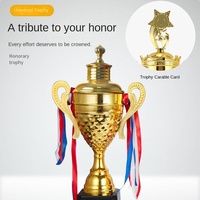 Nouvel Arrivage Trophée Métallique Universel pour Événements Sportifs, Trophée de Championnat Doré, Coupe à Double Anse Style Couronne pour Basketball et Football avec Couvercle