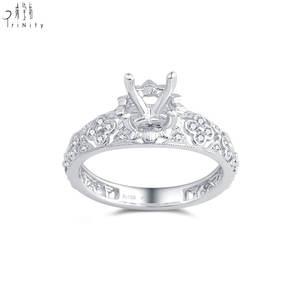 Anillo de compromiso solitario de oro blanco de 18 quilates de alta calidad, estilo eduardiano, con diamantes naturales y diseño hueco, sin la piedra principal, para mujer. - Product Image 1