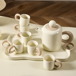 Tasses à eau en céramique, ensembles de tasses à thé pour la maison, service à thé en céramique de luxe léger pour la cuisine - Product Image 3