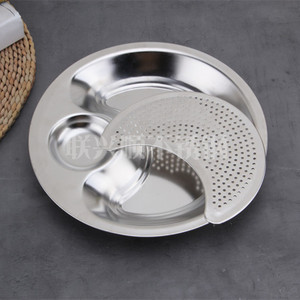 Assiette à raviolis ronde en acier inoxydable avec coupelle à vinaigre, idéale pour la maison et l'hôtellerie - Product Image 1
