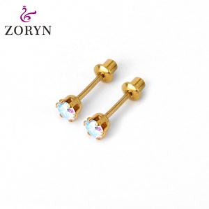 316L Stainless Steel PVD 18K Gold Plated Screw <b>Back</b> Stud <b>Earrings</b> Aurora Borealis Zircon Four Prong Hypoallergenic Durable Women - Product Image 1