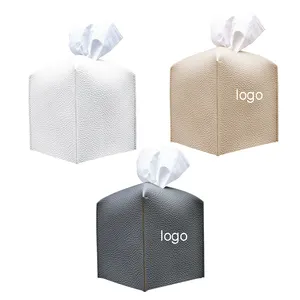 Custom Logo Lederen Tissue Box Cover Doos Thee Tafel Doos Case Cover Tissue Pu Leer Vierkante Tissue Doos Houder Opslag