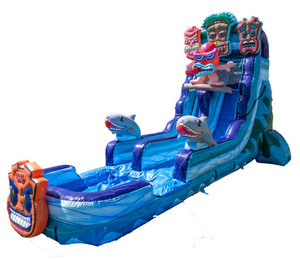 Tobogán Acuático Inflable de 16 Pies <span class=keywords><strong>con</strong></span> Decoración de Tiburón y Tiki, Tobogán Acuático Inflable Comercial <span class=keywords><strong>con</strong></span> Temática Tiki - Product Image 6