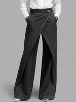 Pantalon droit décontracté en jean pour femme, nouvelle collection automne/hiver 2026, coupe évasée, couleur unie, avec détail croisé, style créateur, OEM & ODM