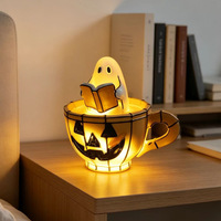 Lampu Malam Baca Stainless Steel Bentuk Labu Hantu Halloween, Lampu Atmosfer Meja Kreatif untuk Dekorasi