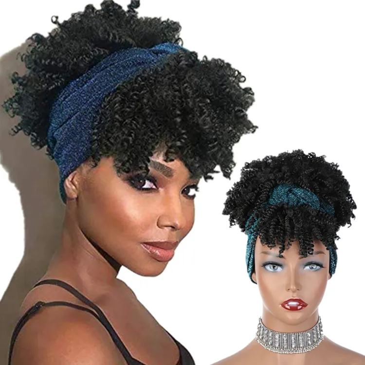 Aisi Tóc Màu Xanh Headband Chịu Nhiệt Bán Buôn Afro Ngắn Kinky Xoăn Giá Rẻ Cosplay Cho Phụ Nữ Màu Đen Tóc Giả Tổng Hợp Tóc
