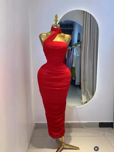 Abito midi <span class=keywords><strong>da</strong></span> donna con <span class=keywords><strong>scollo</strong></span> all'americana, drappeggiato, aderente, con spacco posteriore, per feste ed eventi formali - Sehe Fashion - Product Image 4