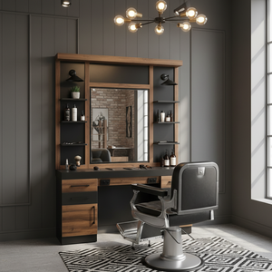 Espejo de Barbería Moderno de Lujo en Madera Real, Elegante y Duradero, con Base Metálica Ajustable, Mueble Comercial para Salón de Belleza, Modelo 316 - Product Image 3
