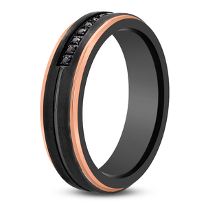 Gioielli da uomo di lusso nero e oro rosa placcato Cz diamante intarsio da uomo e da donna fede nuziale comfort <span class=keywords><strong>It</strong></span> Ring - Product Image 1