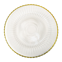 Assiettes de présentation en verre à bord doré, motif rayons, luxe, côtelées radiales, pour mariages, dîners et réceptions - Pack