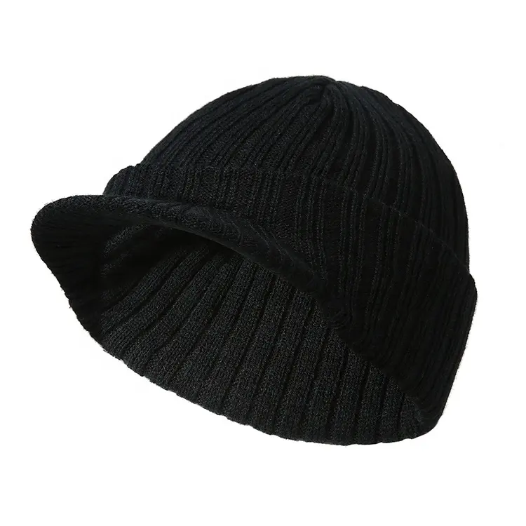 مخصص بالجملة لون خالص مضلع للرجال قبعة Visor paked Peaked للرجال الشتاء Gorro Lana