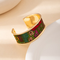 YL Bracelet jonc ouvert en fer électroplaqué, motif floral coloré, haut de gamme, unisexe, style Ins, tendance européenne et américaine, le plus vendu