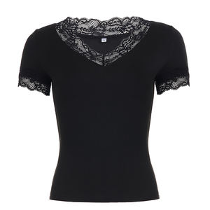 Camiseta de Verano al por Mayor para Mujer, Estilo Y2K, con Encaje, Cuello en V, Manga Corta y Corte Ajustado - Product Image 6