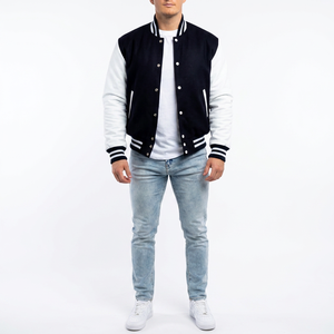 Chaqueta Universitaria Personalizada Unisex, Estilo Varsity, de Lana y Cuero, con Cierre, Bordado, Parches Frontales, Estilo Retro, Uniforme de Premiación Universitaria - Product Image 1