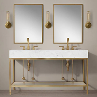 Meuble-lavabo rectangulaire moderne en marbre naturel et acier inoxydable de 48 à 72 pouces pour hôtel, à poser au sol, avec lavabo intégré