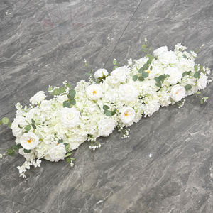Coureur de fleurs rose personnalisé 2 mètres rangée de fleurs blanches toile de fond murale rose pour décoration de mariage - Product Image 3