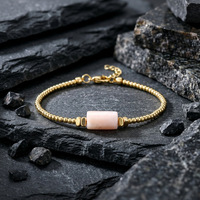 Bracelet en pierre de quartz rose naturel avec tube doré, chaîne d'extension réglable, délicat, minimaliste, pour femme