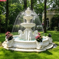 Fontaine de jardin YOUFINE en marbre blanc naturel à 3 niveaux avec statue de cheval pour extérieur