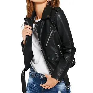 Women plus size leather jackets ladies veste en cuir motorcycle winter black pure pu faux leather jacket female street style