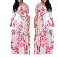 Mode d'été Europe et Amérique Femmes Robe longue à imprimé floral col en V Robes grandes tailles pour femmes