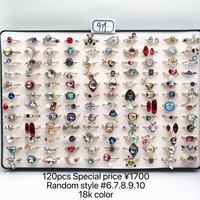 XUPING 120 Stück 14K18K Vergoldete Kupferlegierung Kristall-Ringset Zufällige Edelstein-Stile für Damen Hochzeitsschmuck Großhandel