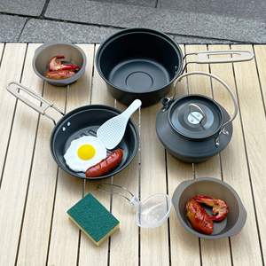 Juego de sartenes antiadherentes plegables portátiles para acampar, cocinar al aire libre, plegables, ligeros, de doble propósito, color caqui - Product Image 3