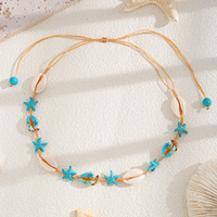 Collier de plage fait main réglable pour femme, motif étoile de mer turquoise et coquillage cauris, thème vie marine, cadeau, usage quotidien