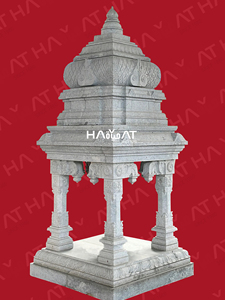 Pavillon de jardin en marbre indien traditionnel, design ferme, pavillon en pierre artisanal, piliers ornés, luxe, hôtel, villa, parc - Product Image 3