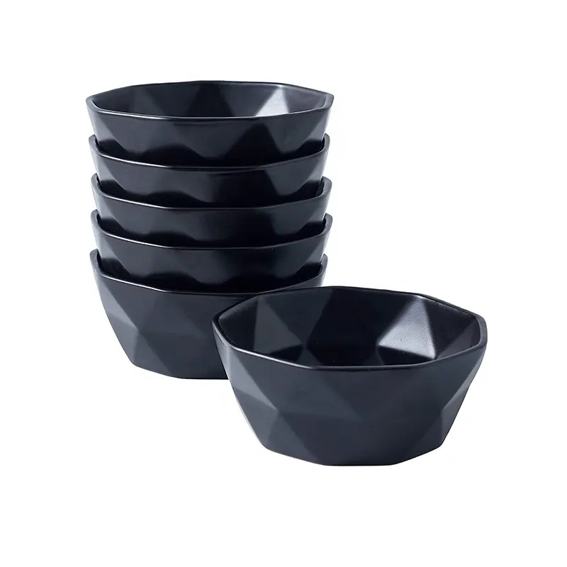 Hot Oven Veilig Keramische Granen Dessert Bowls Matte Zwarte Geometrische Keramische Porseleinen Kom Voor Bakken Snack