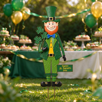 Piquet décoratif en métal robuste pour la Saint-Patrick, représentant un lutin tenant un trèfle, pour la pelouse et le patio