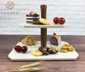 <span class=keywords><strong>Pasticceria</strong></span> bianca a 2 livelli, espositore per Cupcakes espositore per torta in marmo di <span class=keywords><strong>pietra</strong></span> naturale con supporto in legno di Acacia per eventi - Product Image 5