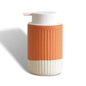 12oz Orange Ceramic Hand Soap Pump Foam Dispenser Terracotta Liquid Soap Dispenser with White Pump