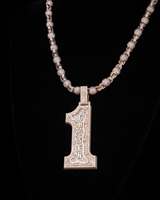 Pendentif numéro 1 en argent S925 plaqué or rose, serti de moissanite VVS, lettre 3D personnalisée, collier hip-hop pour homme