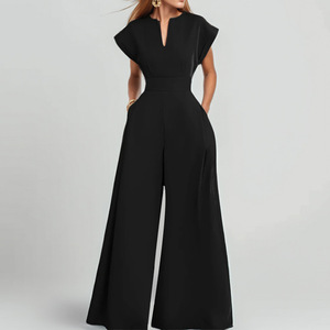 Combinaison Élégante Femme à Manches Courtes Printemps-Été, Pantalon Large Taille Haute Décontracté Tricoté pour le Quotidien - Product Image 3