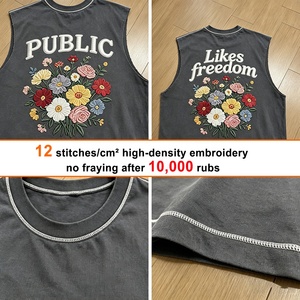 T-shirt sans manches haut de gamme personnalisé avec broderie graphique contrastante, style streetwear oversize, broderie plate, coupe ample aux emmanchures - Product Image 2