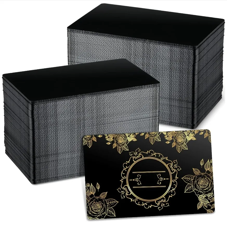 Cartes de visite en métal vierges personnalisées de finition luxueuse noire en métal de vente chaude pour la gravure de laser
