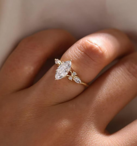 S925银1.5 CT侯爵夫人硅石钻石订婚戒指套装独特玫瑰金钻石叶带新娘套装承诺戒指 - Product Image 3