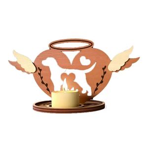 Portavelas de madera hueco hecho a mano con alas de ángel y diseño de gato y perro para lámpara conmemorativa DIY - Product Image 3
