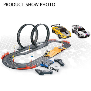 Circuit <span class=keywords><strong>de</strong></span> course <span class=keywords><strong>de</strong></span> voitures <span class=keywords><strong>de</strong></span> <span class=keywords><strong>police</strong></span> à grande vitesse avec rampe <span class=keywords><strong>de</strong></span> saut et lumières, jouet <span class=keywords><strong>de</strong></span> course électrique double RC pour enfants garçons, cadeau 136CM - Product Image 2