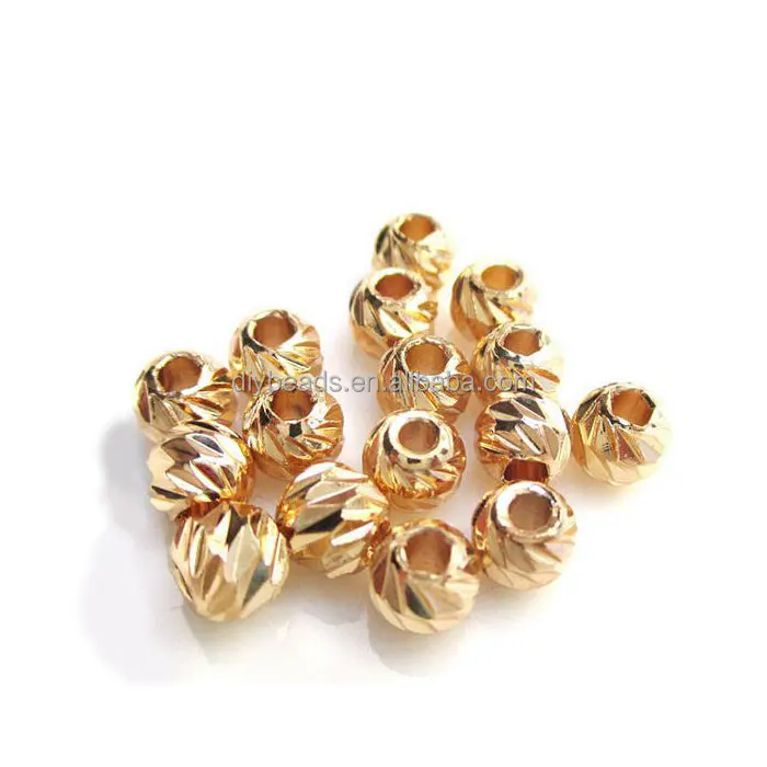 24K Gold plated twisted corrugated round beads metal carving loose beads for DIY jewelry