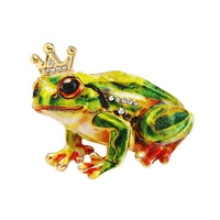 Broche en gros en forme de grenouille couronnée de dessin animé, broche en métal incrustée de strass, style conte de fées, pour manteau, costume, accessoires vestimentaires