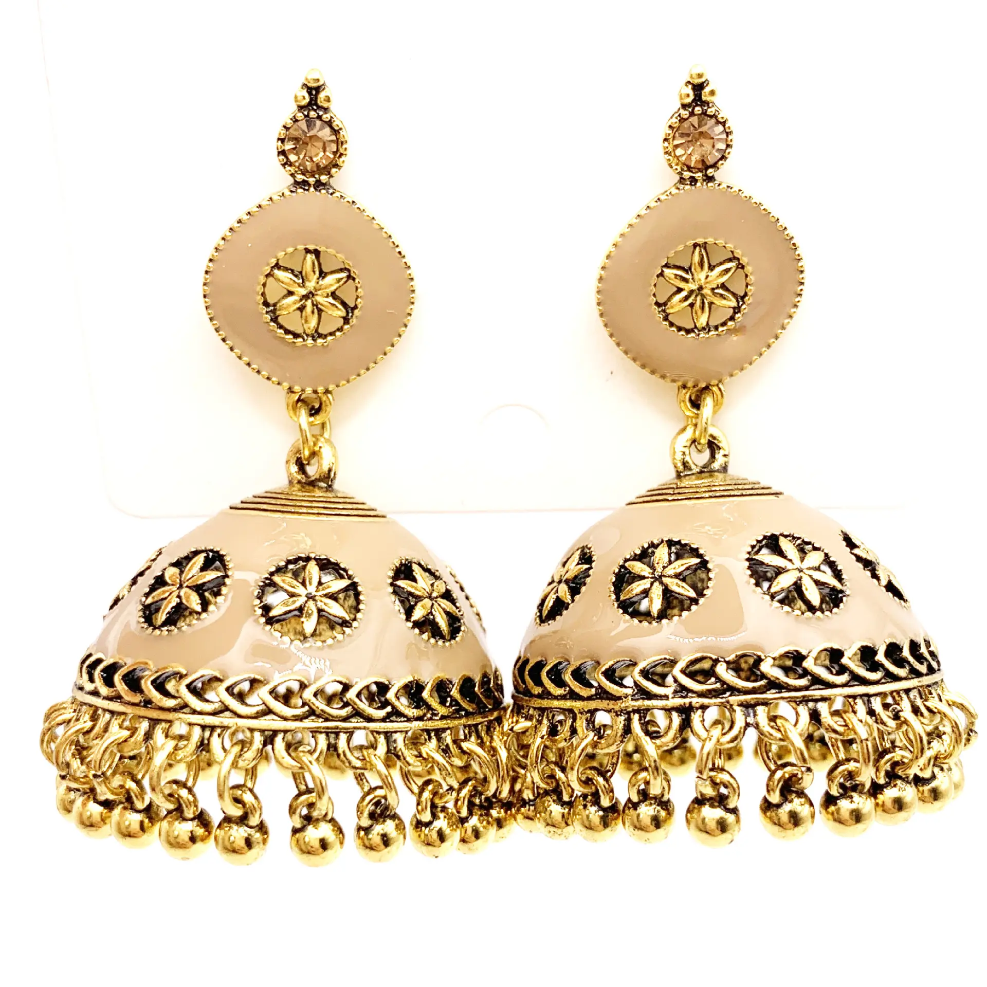 Anting-anting India besar anting-anting Jhumka menjuntai emas Enamel perhiasan Bohemian Nepal tradisional etnis antik