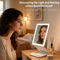 Miroir de maquillage LED pliable, miroir de vanité de bureau avec lumière, 3 couleurs, contrôle tactile, miroir cosmétique rechargeable, logo personnalisé