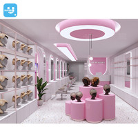 Étagère de présentation de perruques en acier inoxydable doré sur mesure, mobilier de présentation d'extensions de cheveux, décoration rose pour salon de beauté