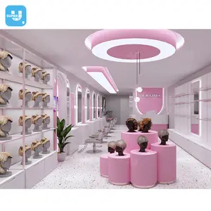 Benutzer definierte Gold Edelstahl Perücke Display Regal Haar verlängerungen Display Möbel Pink Beauty Salon Dekoration