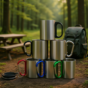 OEM Stainless Steel Carabiner Mug 220ml 350ml 400ml Portable Camping Travel Outdoor D <b>Ring</b> Hook Double Wall Vacuum Insulated - Product Image 2