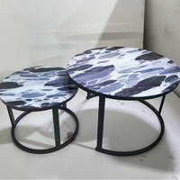 Meubles de salon modernes nordiques, table basse ronde en verre créative avec motif marbré et ensemble de table ronde en fer forgé