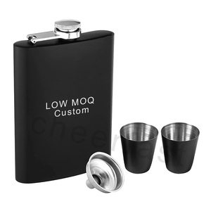 卸売カスタマイズブラックメタル8オンスウイスキー食品グレードステンレス鋼ヒップフラスコギフトセットとショットグラスヒップフラスコ - Product Image 3